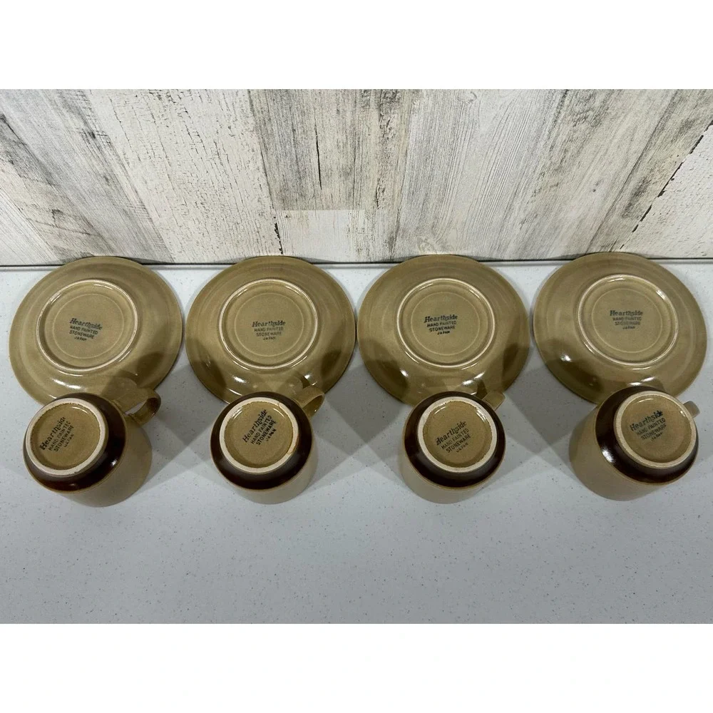 Hearthside‎ Stoneware Dogwood 4 Cups 4 Saucers Hand Painted Japan MCM